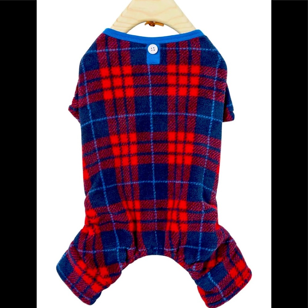 Wag-A-Tude Red/Blue Fleece "Flannel" Dog Pajamas- XS